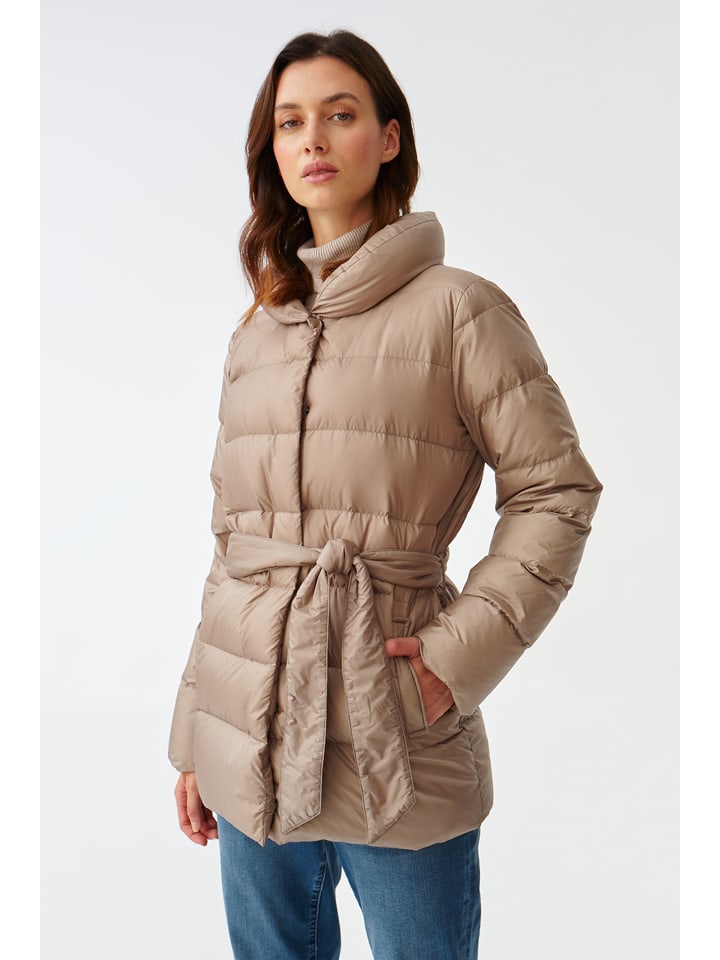 Doorgestikte jas beige