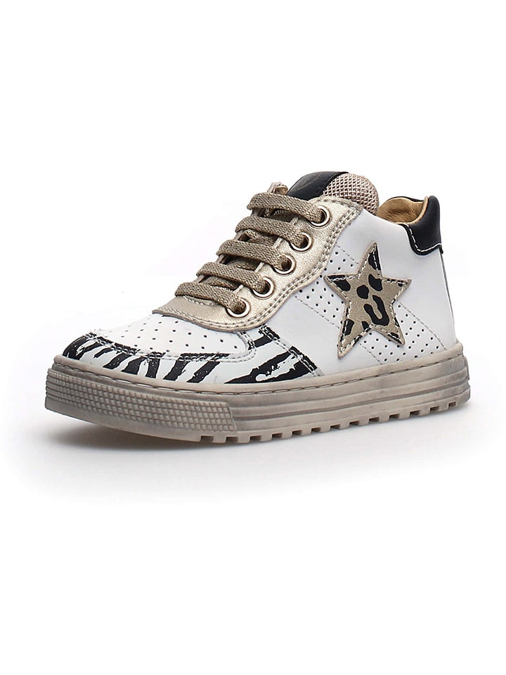 Skórzane sneakersy w kolorze złoto-białym