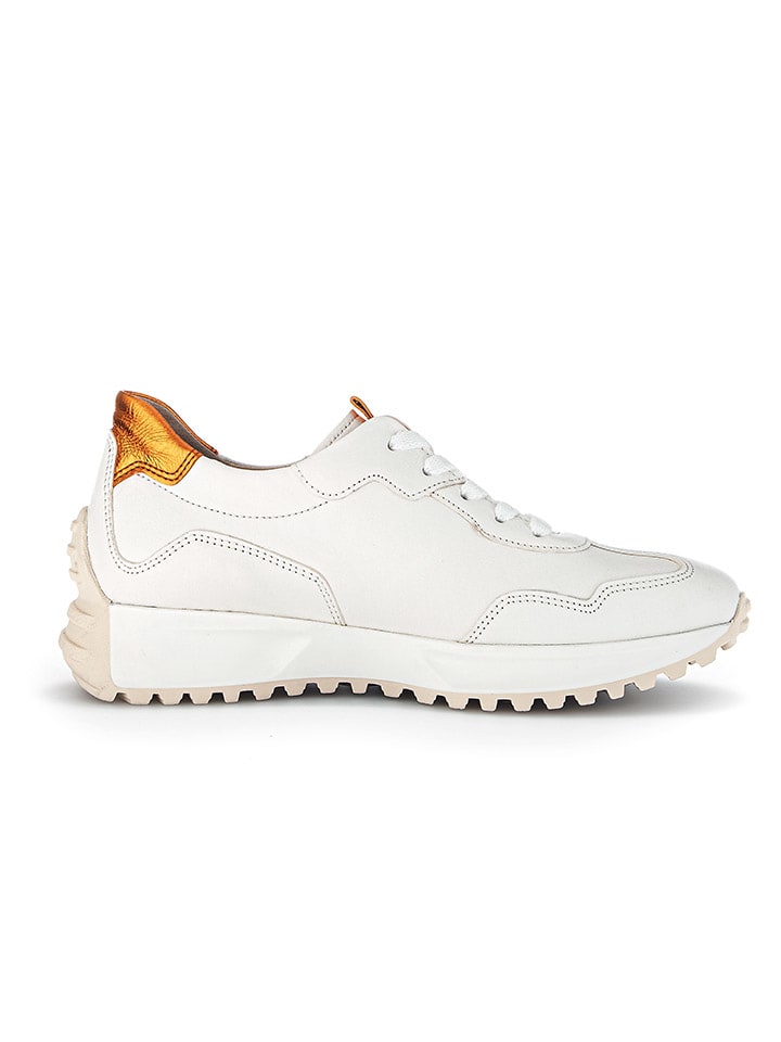 Leder-Sneakers in Creme/ Orange
