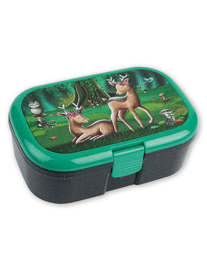 Lunchbox "Waldtiere" in Grün/ Schwarz - (L)17,5 x (B)11 x (H)6 cm