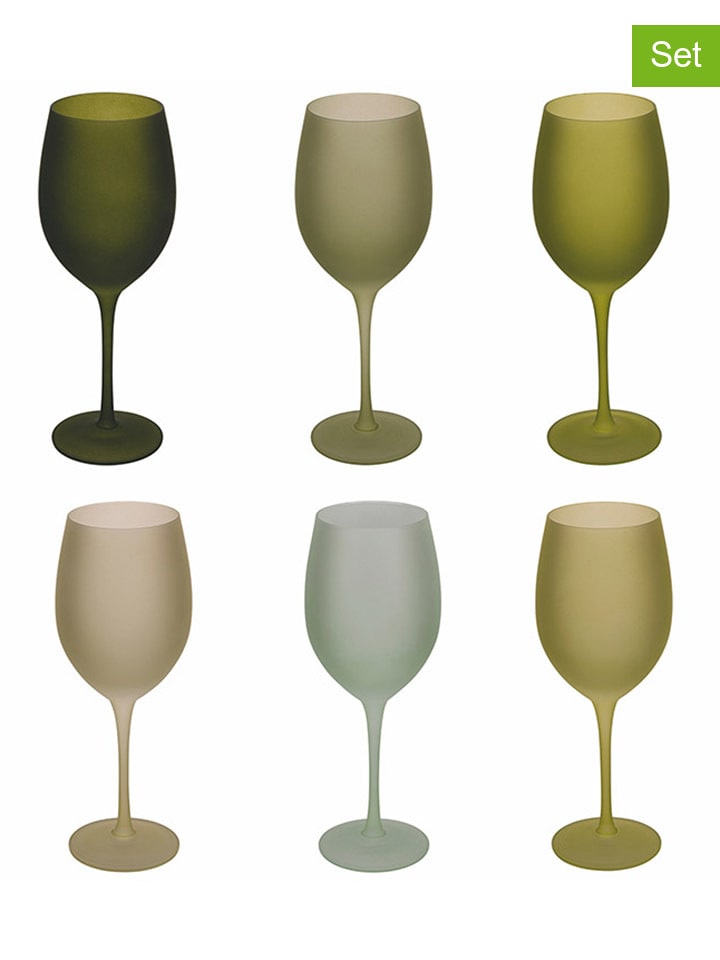 6-delige set: wijnglazen "Happy Hour" groen - 650 ml