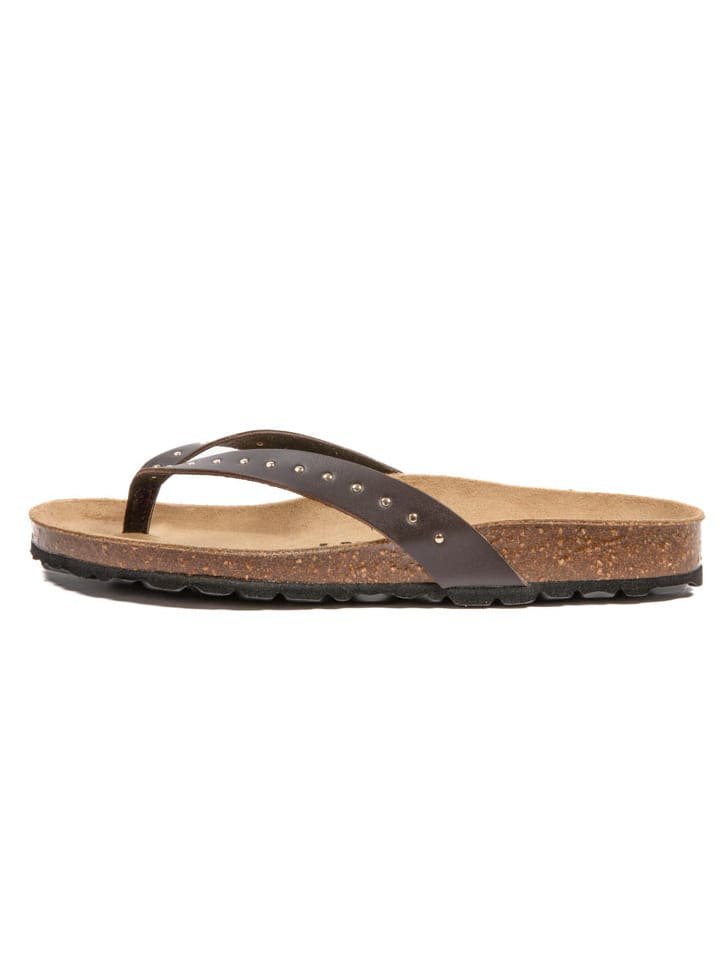 billowy Leren teenslippers bruin goedkoop kopen limango