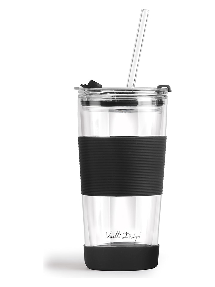 Isoleerglas met rietje zwart - 600 ml