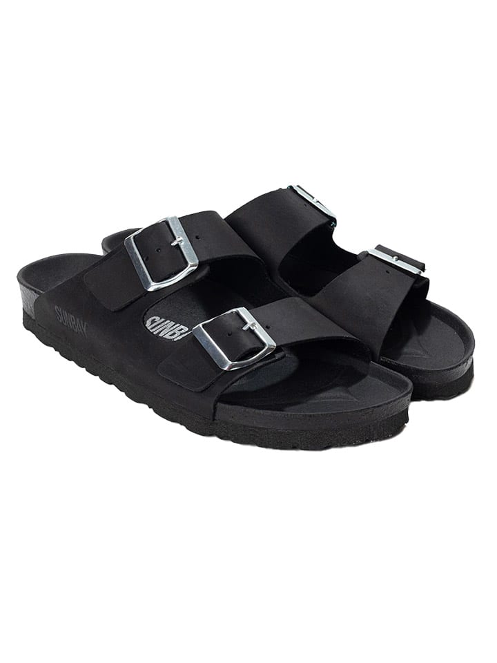 Leder-Pantoletten "Trefle" in Schwarz