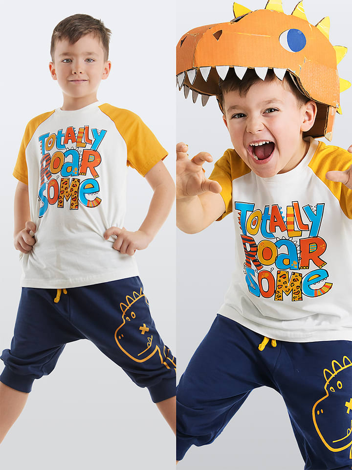 2tlg. Outfit "Roarsome" in Creme/ Dunkelblau