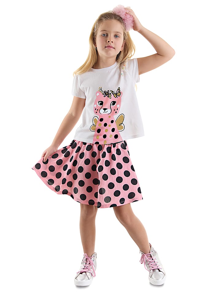 2-delige outfit "Cheetah" wit/lichtroze