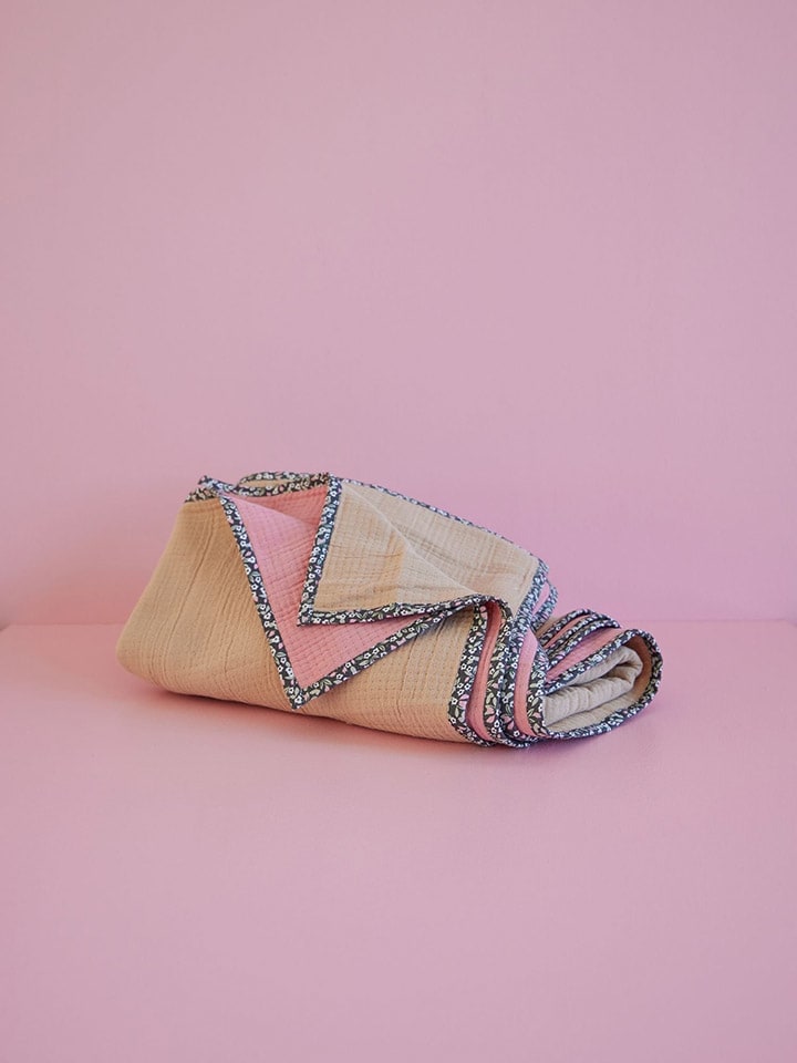 Plaid in Beige/ Rosa - (L)200 x (B)140 cm