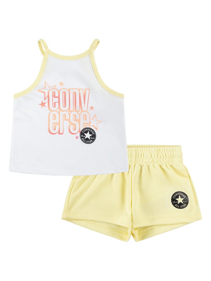 2-delige outfit wit/geel
