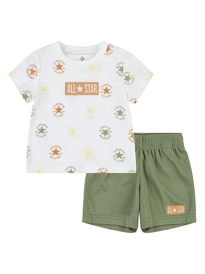2-delige outfit wit/kaki