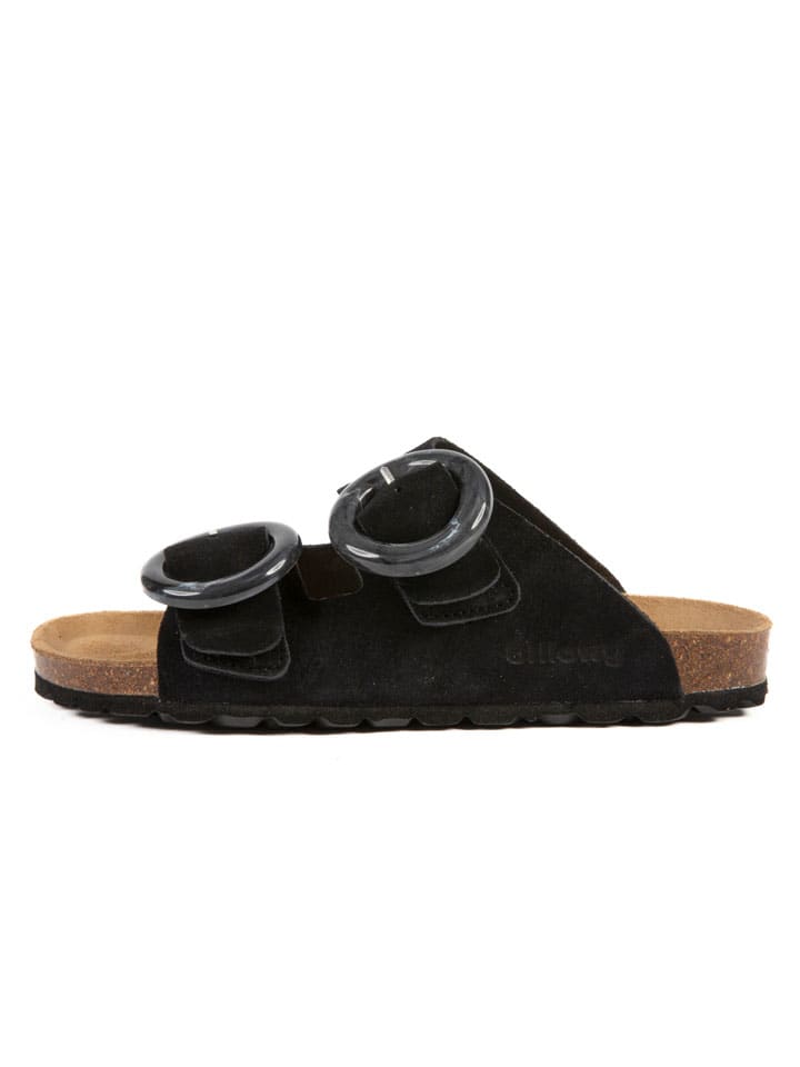 Zwarte leren slippers online