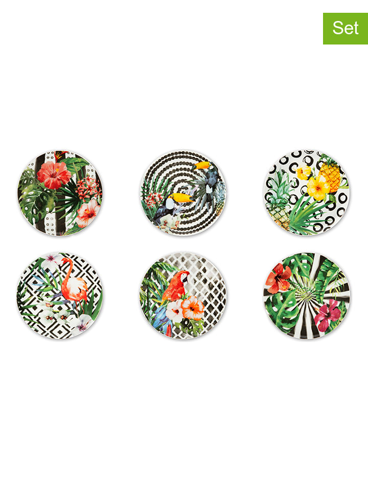 6er-Set: Vorspeisenteller "Tropical Chic" in Bunt - Ø 15 cm