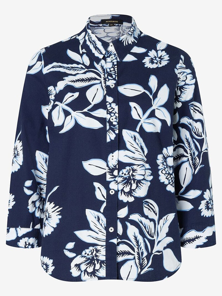 Bluse in Dunkelblau/ Weiß