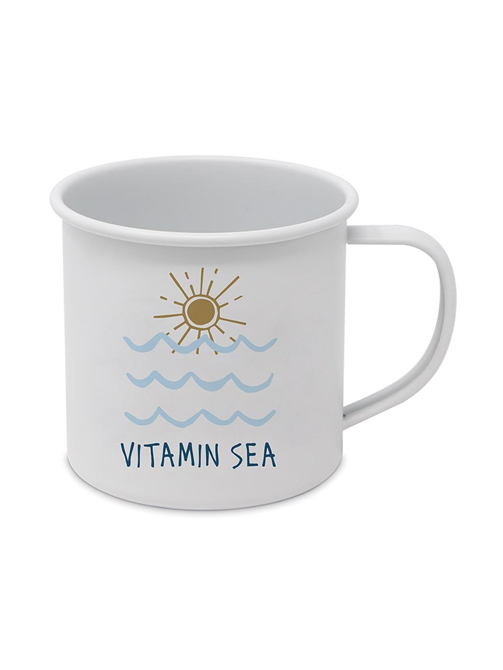 Kubek jumbo "Seaside Sun Happy" w kolorze białym - 400 ml