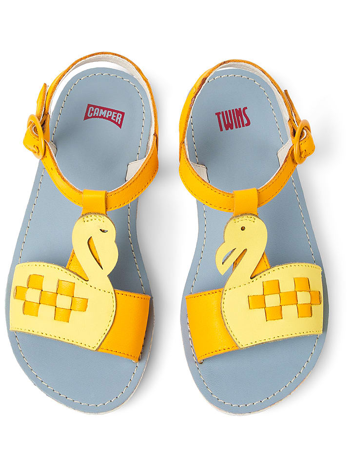 Leder-Sandalen in Hellblau/ Gelb