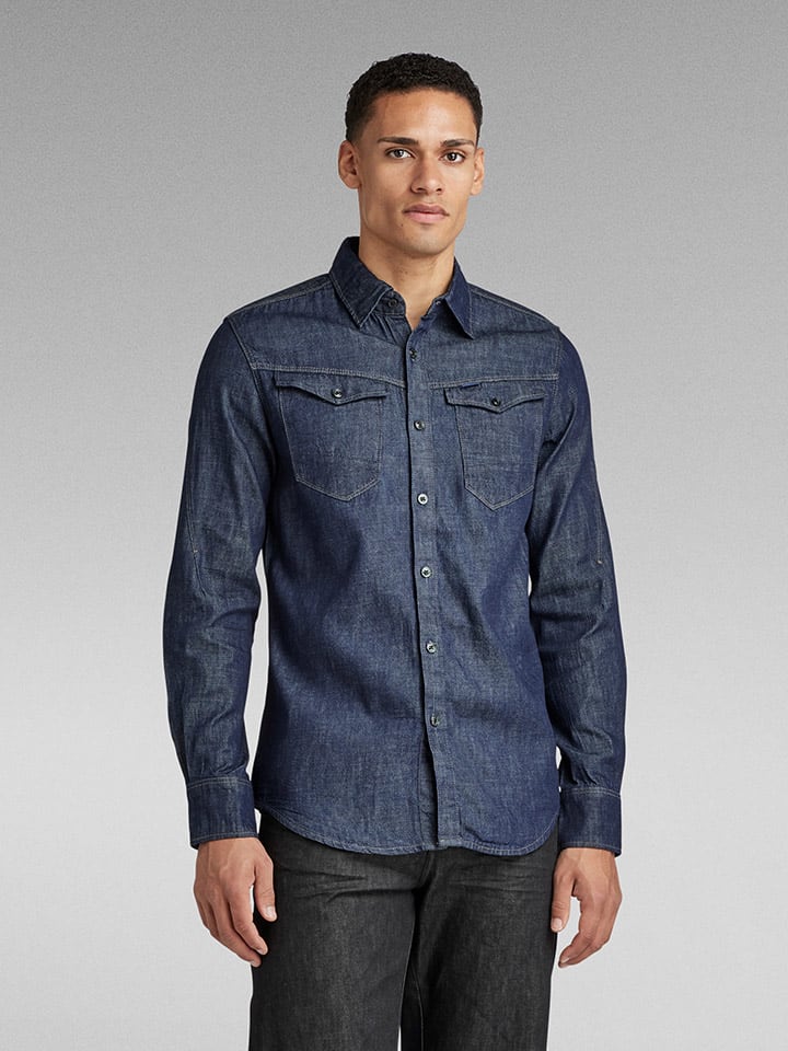 G Star Spijkerblouse slim fit donkerblauw goedkoop kopen limango