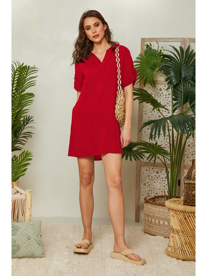 Linnen jurk rood on sale