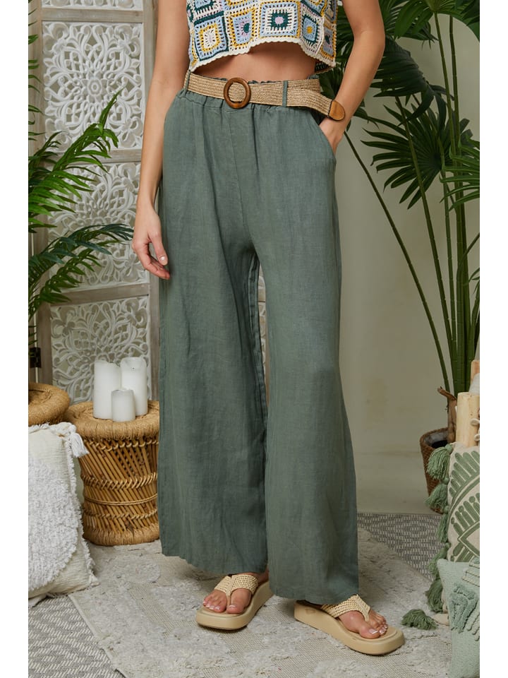 Leinen-Hose in Khaki