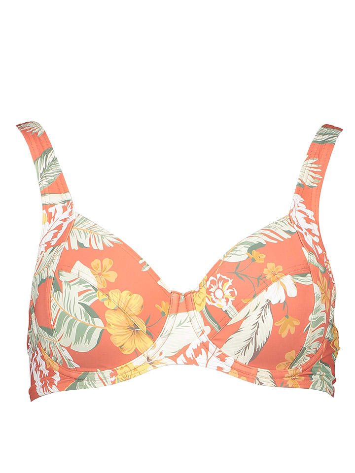 Bikini-Oberteil in Orange/ Creme/ Grün