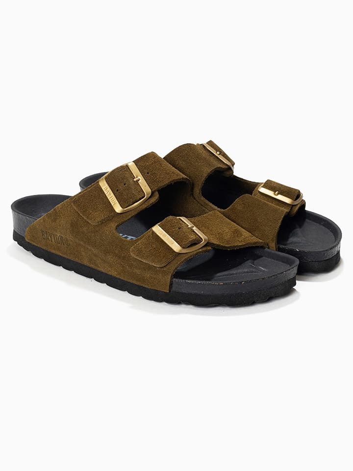 Skórzane klapki "Atlas" w kolorze khaki