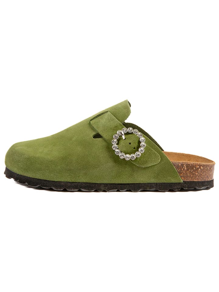 Leder-Clogs in Grün