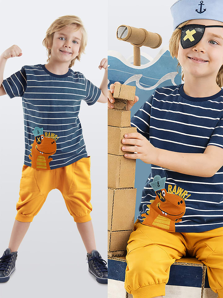 2-delige outfit "Sailor Dino" donkerblauw/geel