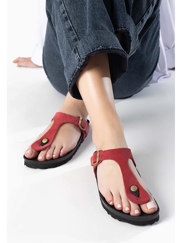 Leder-Zehentrenner "Mercure" in Rot/ Schwarz