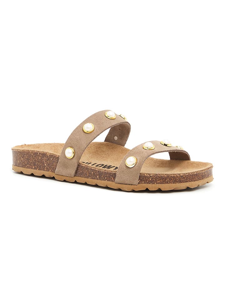 Leren slippers beige