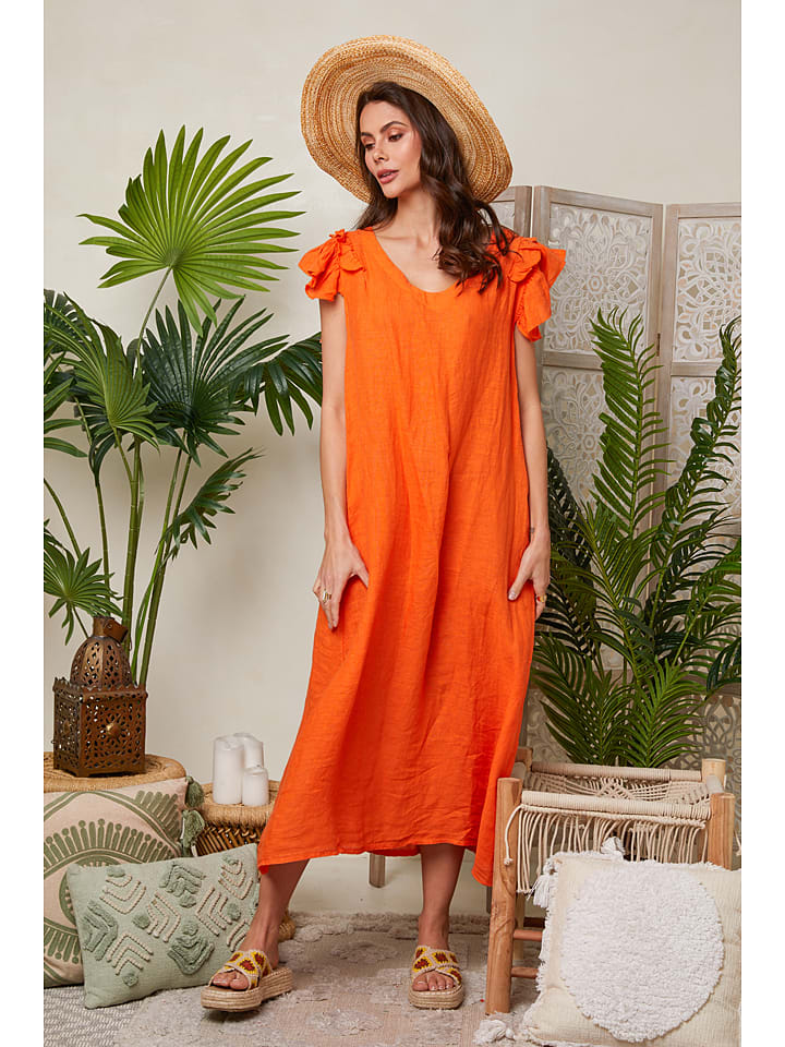 Kleid leinen orange