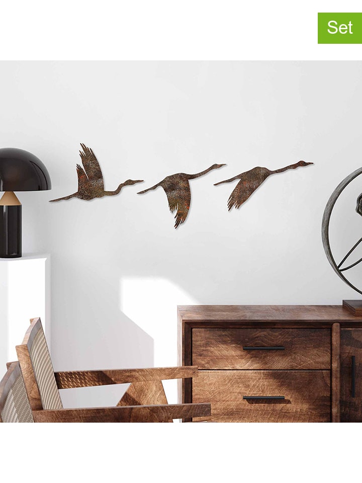 3er-Set: Wanddekore "Rusty Birds"