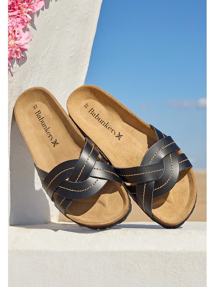 Leren slippers zwart