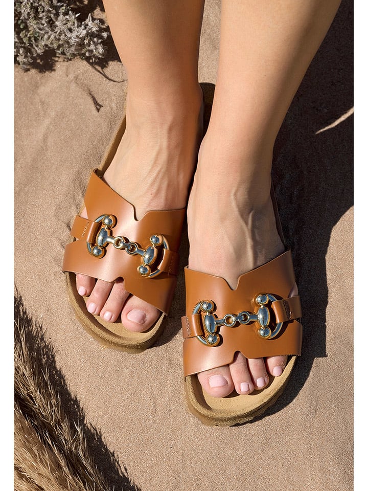 Leren slippers bruin