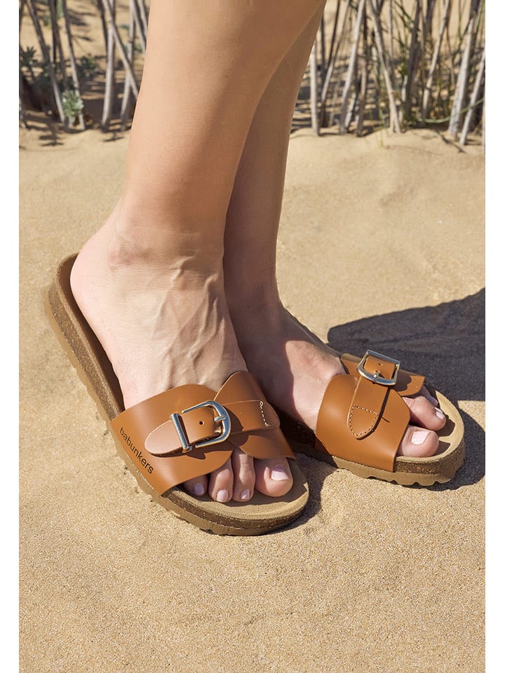 Leren slippers bruin