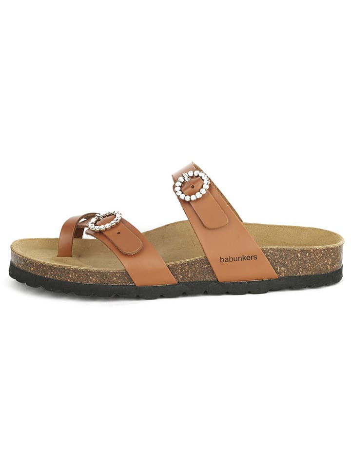 Leren teenslippers bruin