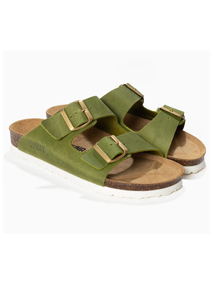 Leren slippers "Trefle" groen