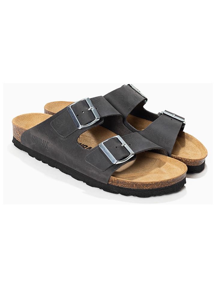Leren slippers "Trefle" antraciet