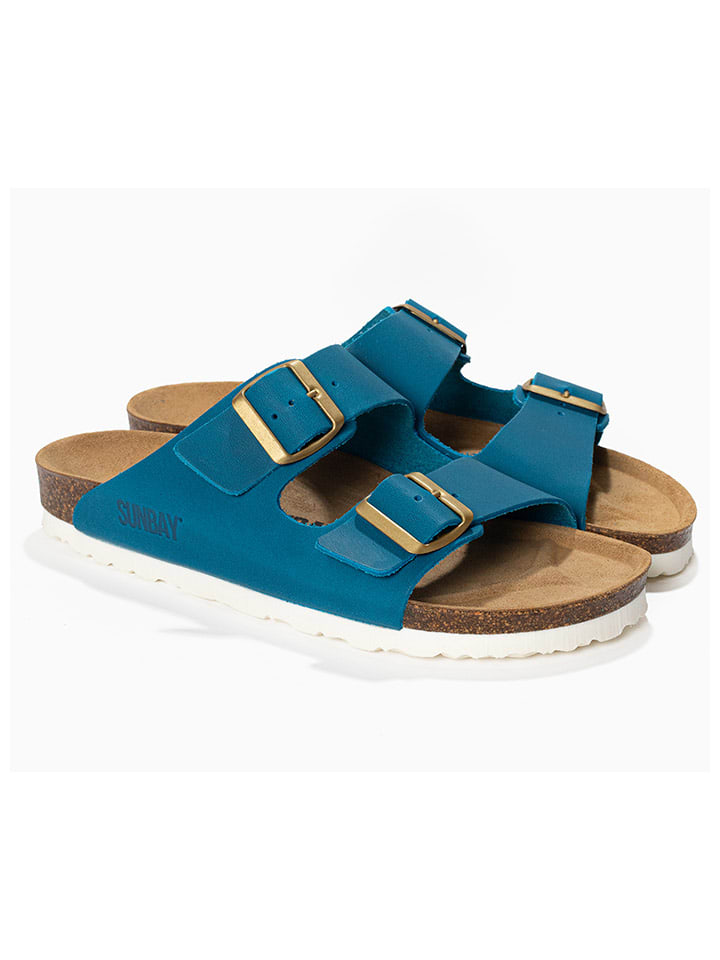 Leren slippers "Trefle" blauw