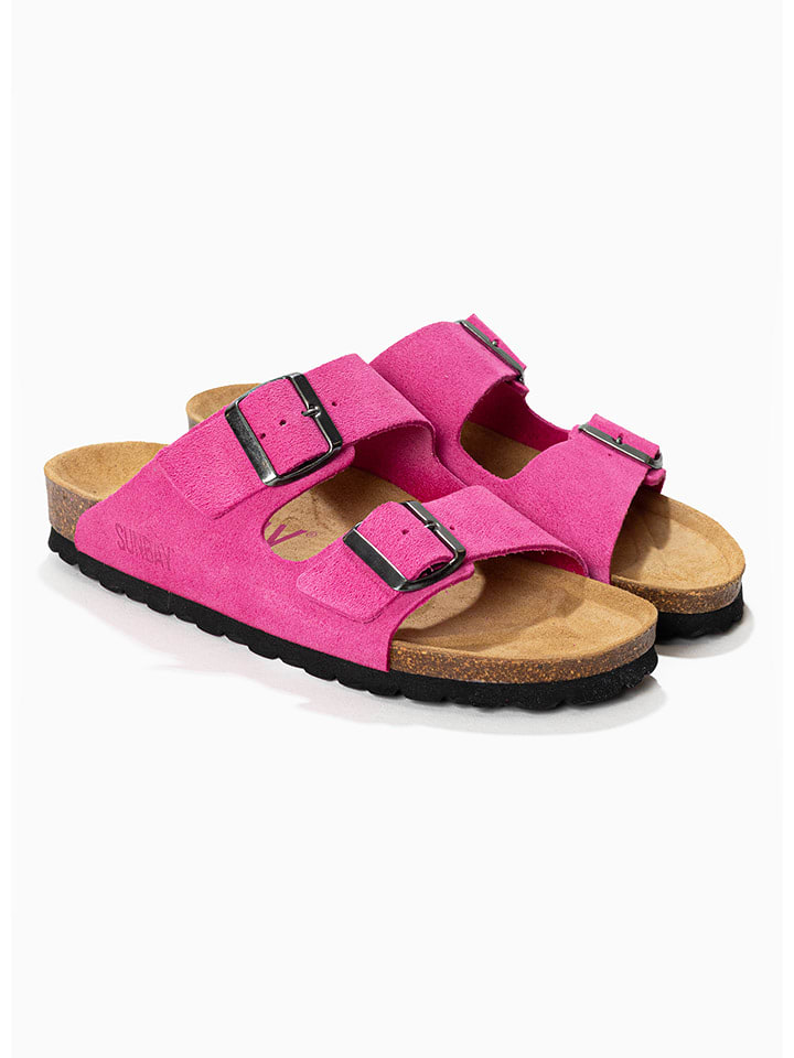 Leder-Pantoletten "Trefle" in Fuchsia