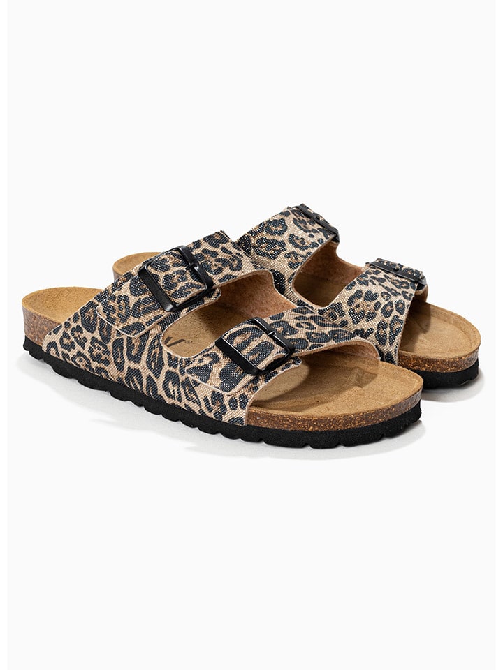Pantoletten "Trefle" in Beige/ Braun