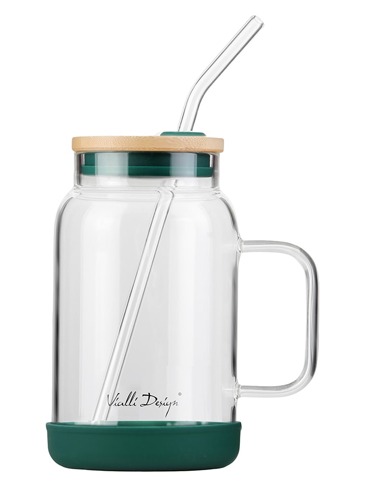 Szklanka w kolorze zielonym ze słomką - 600 ml