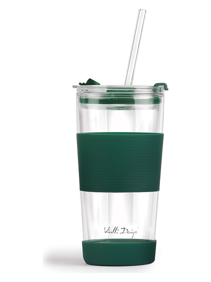Isoleerglas met rietje groen - 600 ml