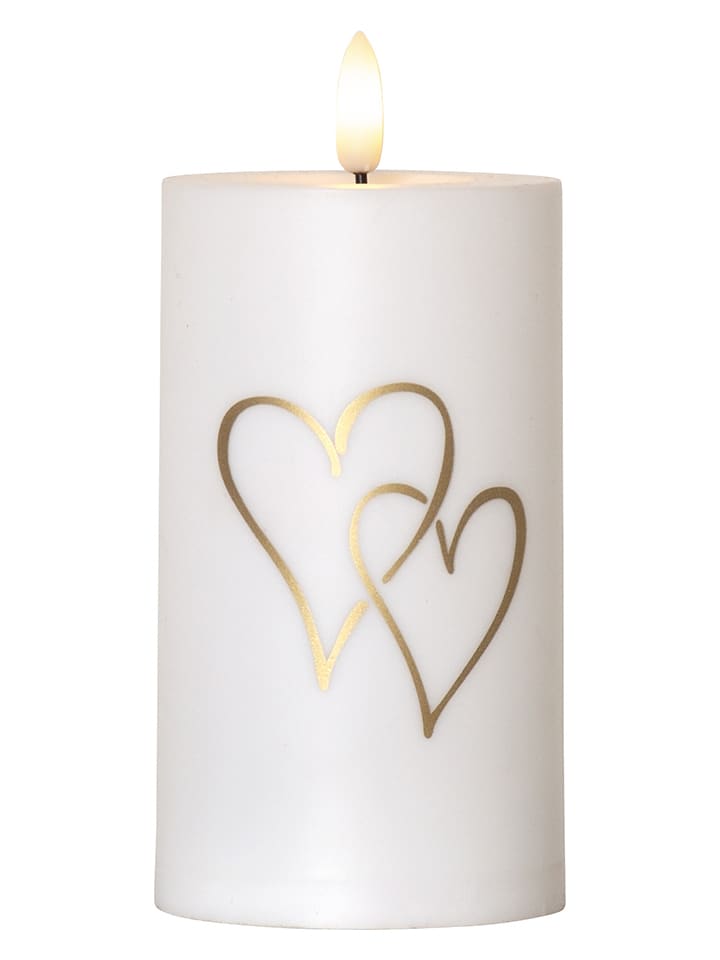 LED-Kerze "Flamme Heart" in Weiß - (H)14 x Ø 7 cm