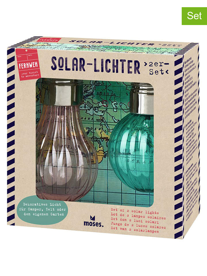 Lampy solarne (2 szt.) w kolorze szarym i turkusowym