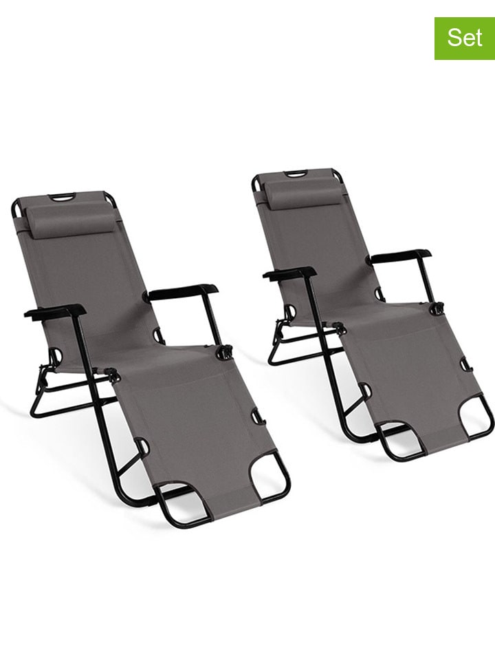 2er-Set: Liegestühle in Anthrazit - (B)145 x (H)86 x (T)61 cm