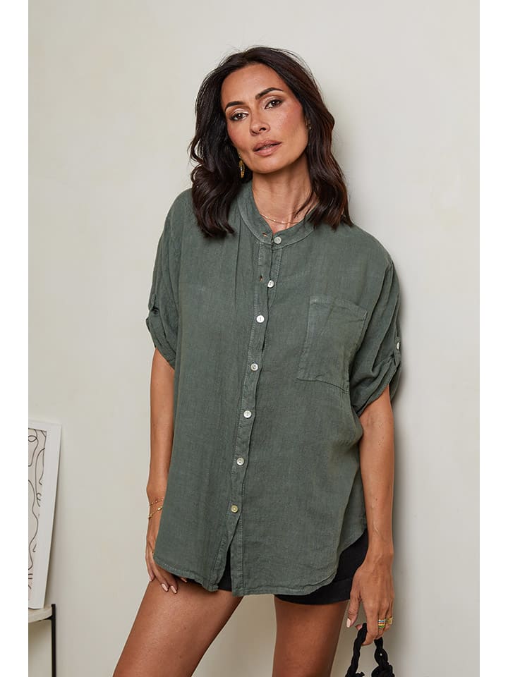 Lniana koszula w kolorze khaki