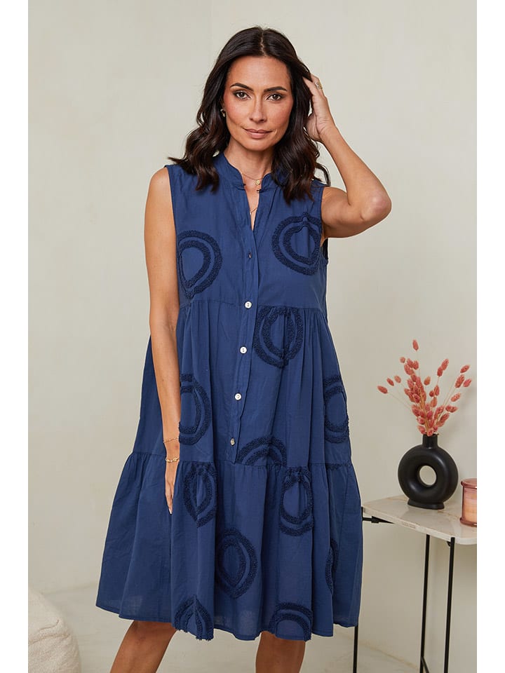 Leinen-Kleid in Dunkelblau