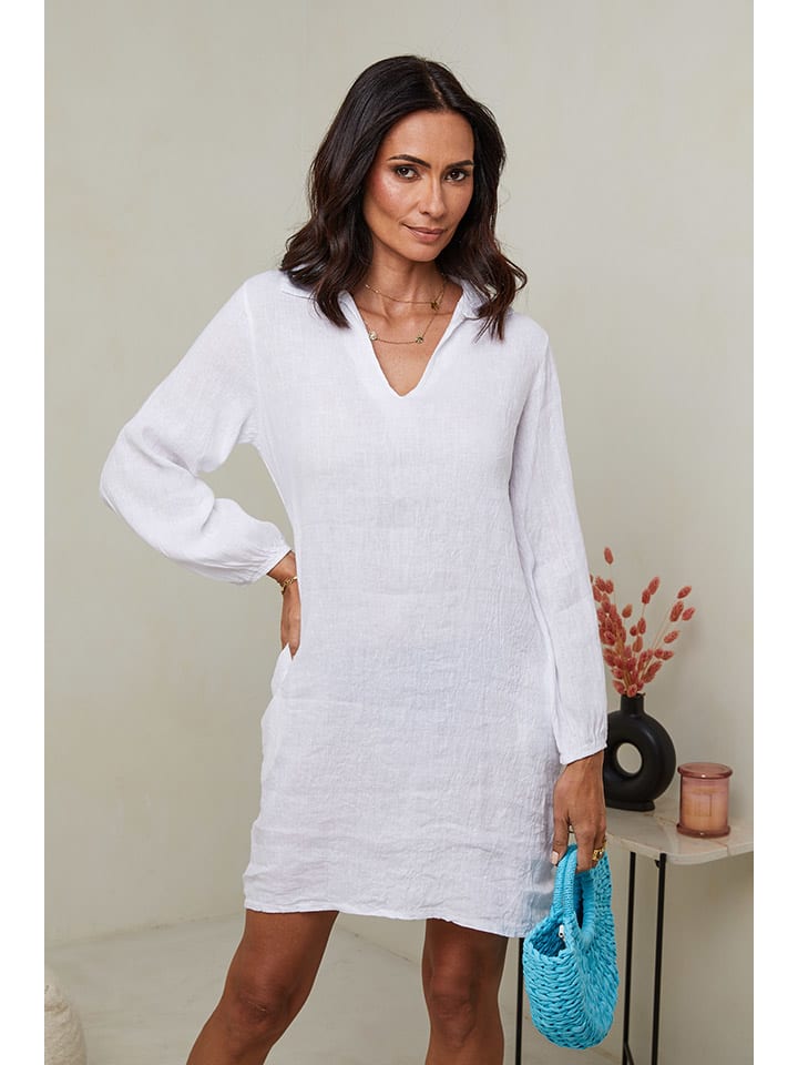 Leinen-Kleid in Weiß