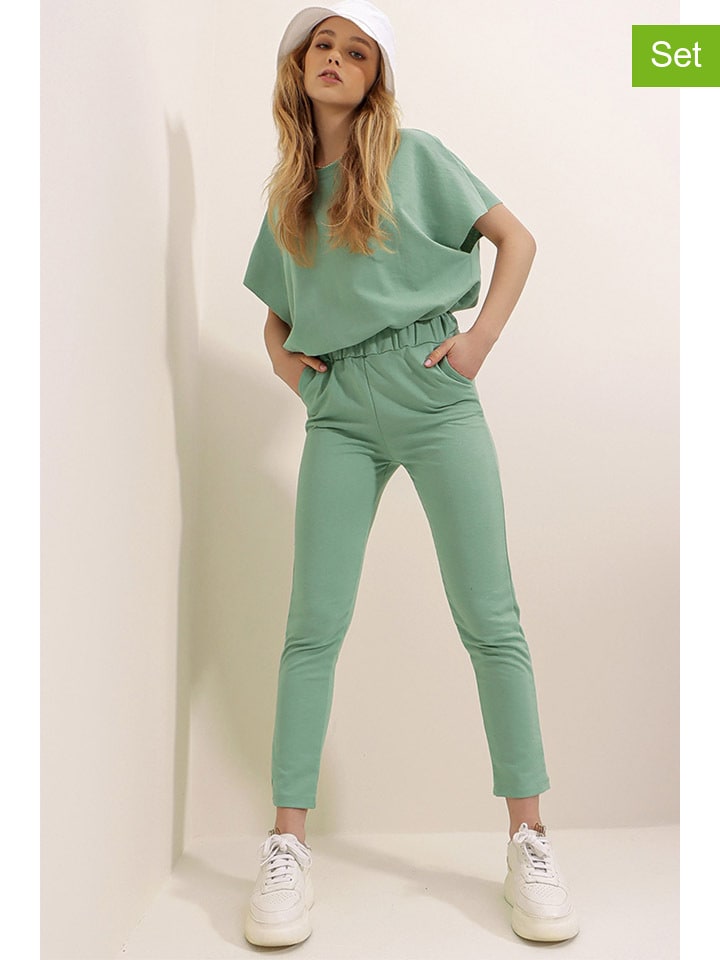 2-delige outfit "Trend Alaçat Stili" groen