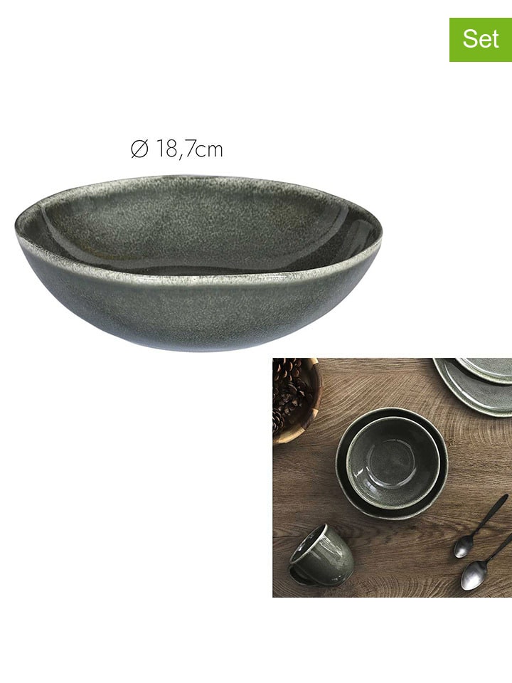 Talerze głębokie (6 szt.) w kolorze oliwkowym - Ø 19 cm
