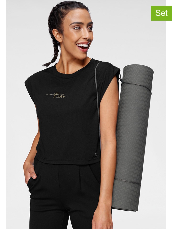 2tlg. Set: Trainingstop und Trainingsshirt "Soulwear" in Schwarz