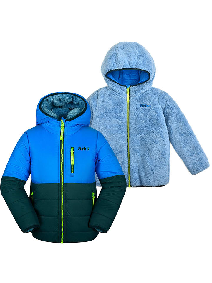 Omkeerbare doorgestikte jas "Wolf" blauw